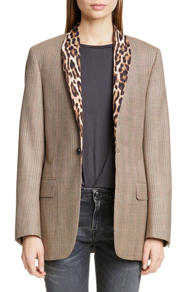R13 Mixed Print Shawl Collar Jacket, Main, color, 