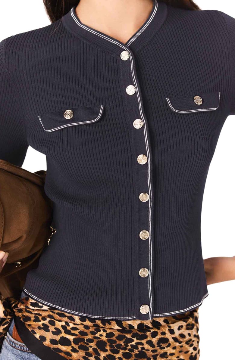 maje Ribbed knit cardigan, Alternate, color, Navy