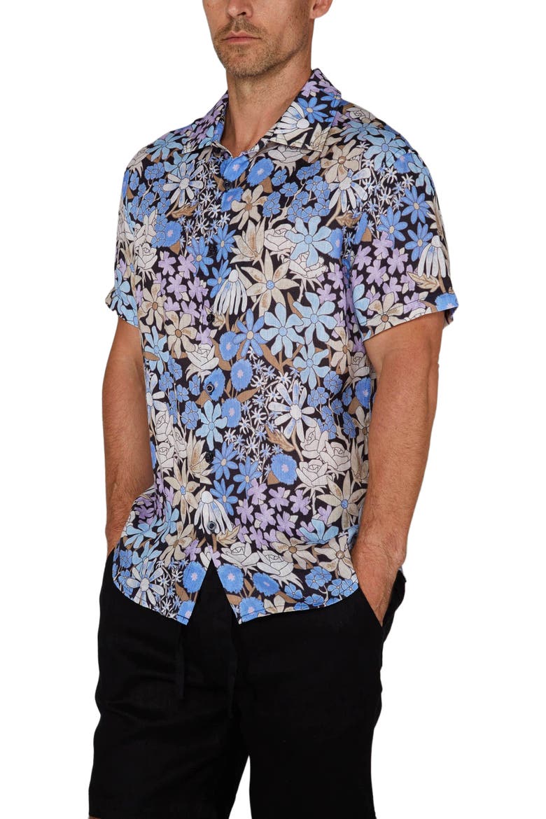 Rough Floral Short Sleeve Fine Linen Shirt, Alternate, color, ROUGH FLORAL BLACK