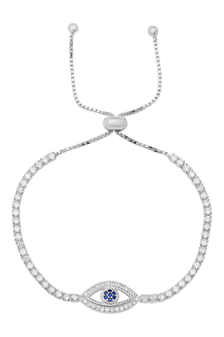 Sterling Silver Evil Eye CZ Slider Bracelet, Main, color, SILVER
