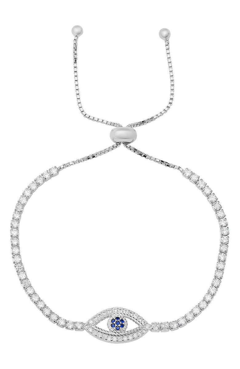 Queen Jewels Sterling Silver Evil Eye CZ Slider Bracelet, Main, color, Silver