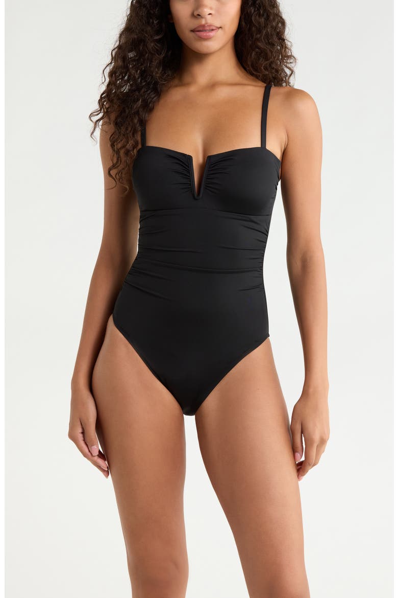 V-Wire One-Piece Swimsuit, Main, color, BLACK