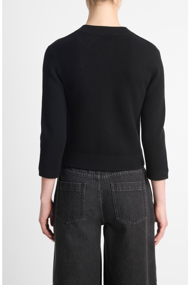 Shrunken Wool & Cashmere Snap Cardigan, Alternate, color, BLACK