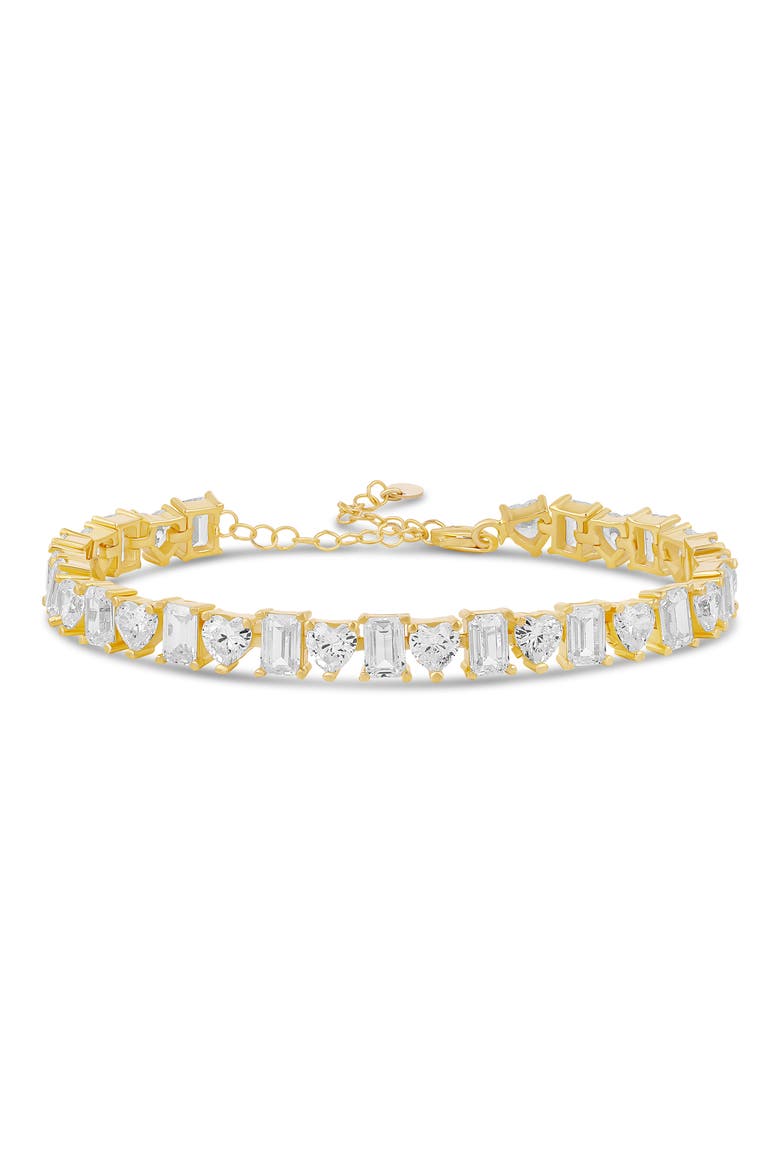 Heart & Emerald Cubic Zirconia Tennis Bracelet, Main, color, GOLD/ WHITE