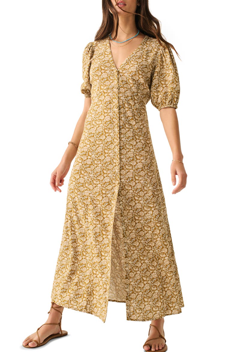 Havana Floral Linen Blend Maxi Dress, Main, color, GOLDEN THEODORA FLORAL