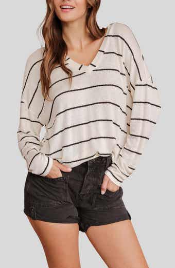 Blu Pepper Stripe V-Neck Knit Top