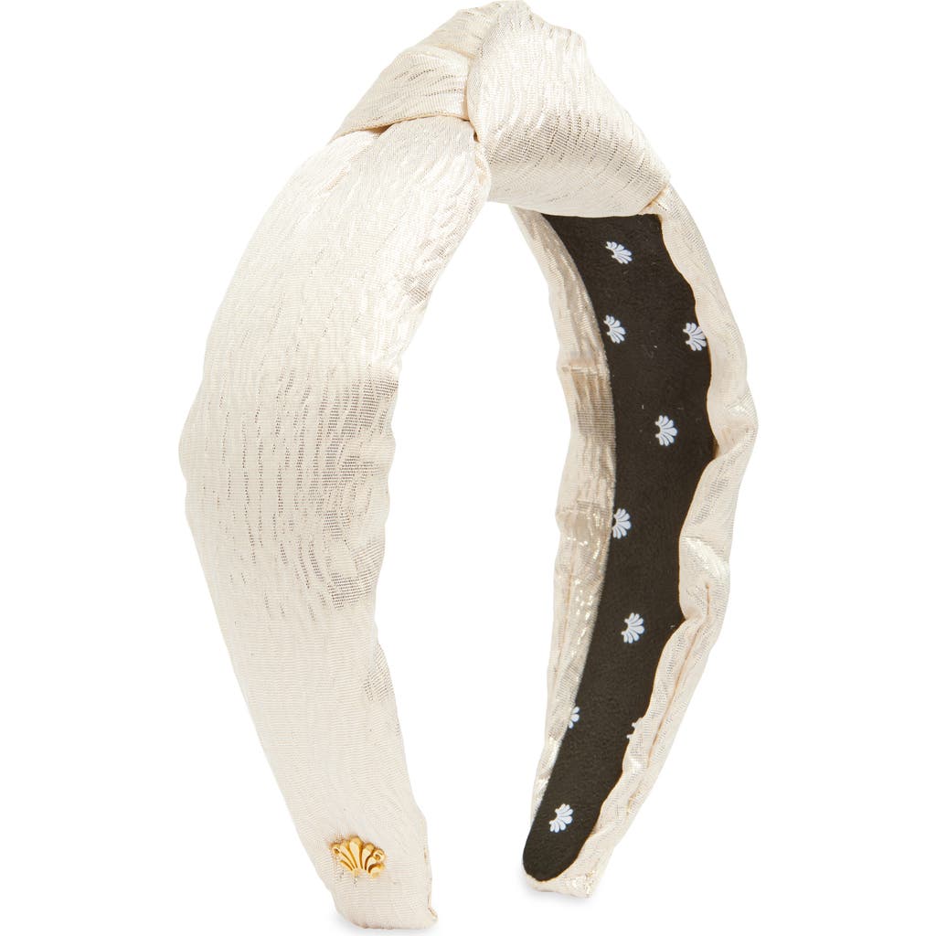 Lele Sadoughi Metallic Brocade Silk Blend Knotted Headband In Gold Wave