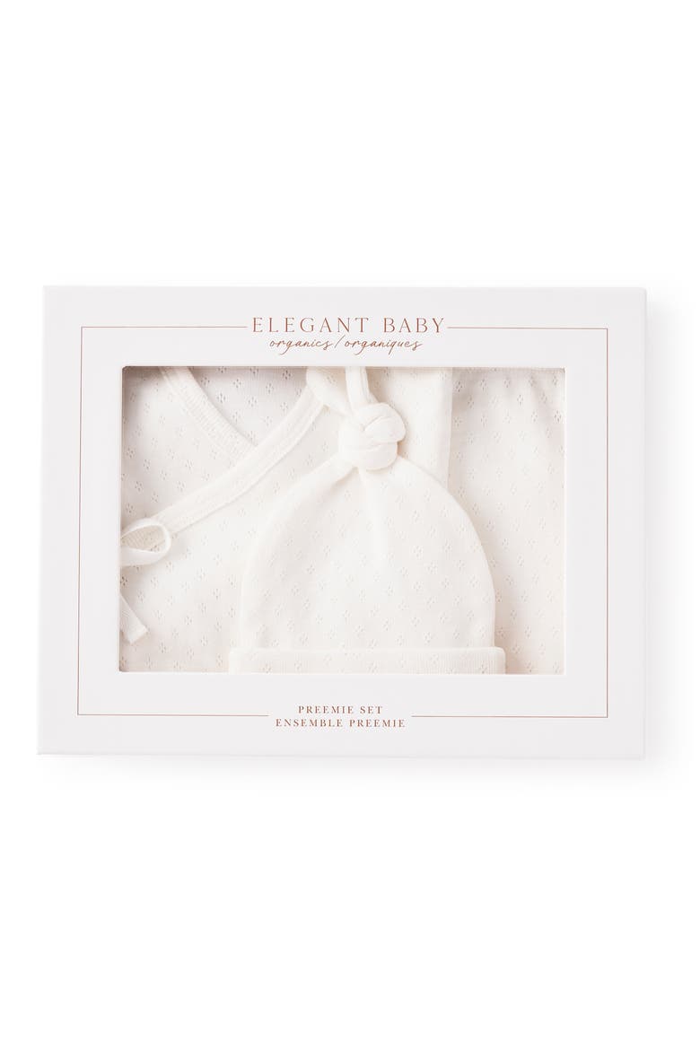 Preemie Organic Cotton Hat, Top & Pants Set, Alternate, color, WHITE
