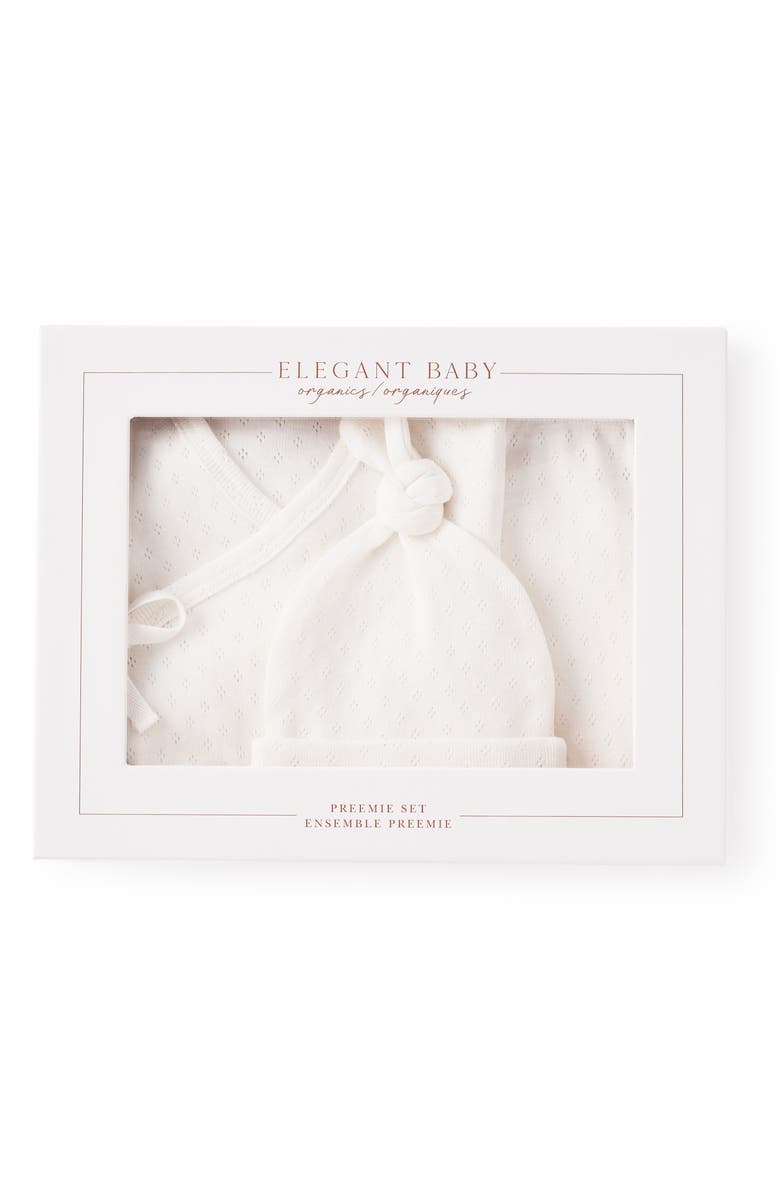 Elegant Baby Preemie Organic Cotton Hat, Top & Pants Set, Alternate, color, White