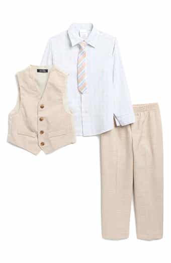 VAN HEUSEN Kids' Plaid Button-Up Shirt, Slub Texture Pants, Vest & Tie Set