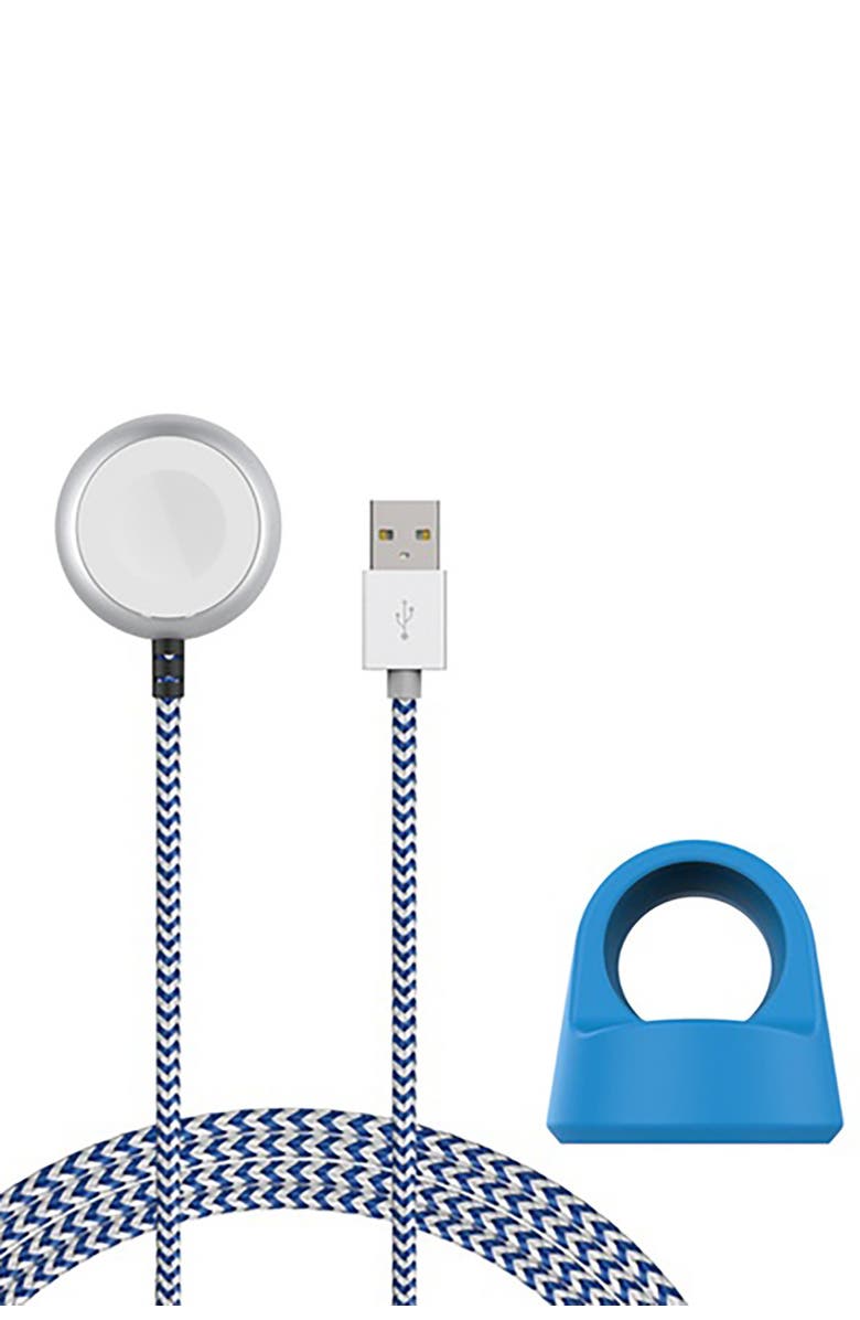 The Posh Tech Blue/White Certified 5Ft Braided Apple Watch Charging Cable & Stand 2-Piece Set, Alternate, color,