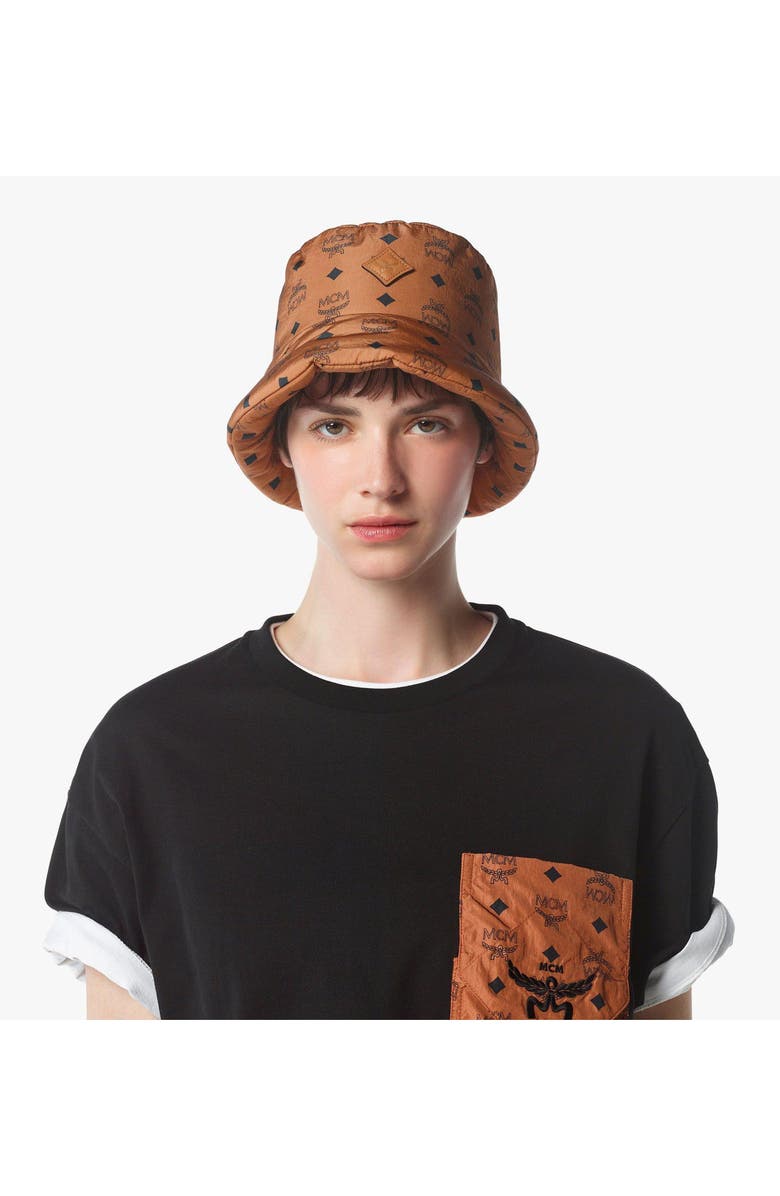 MCM Padded Bucket Hat in Monogram Print ECONYL<sup>®</sup>, Alternate, color, Cognac