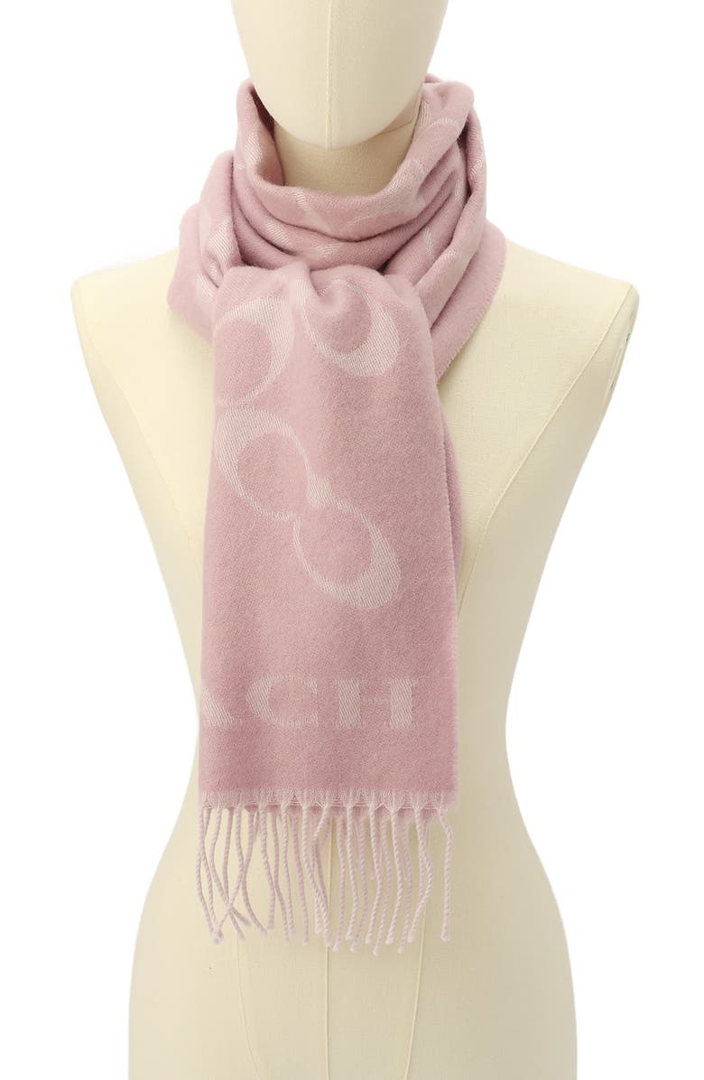 COACH Bias Signature C Wool & Cashmere Muffler Scarf, Alternate, color, Faded Pink