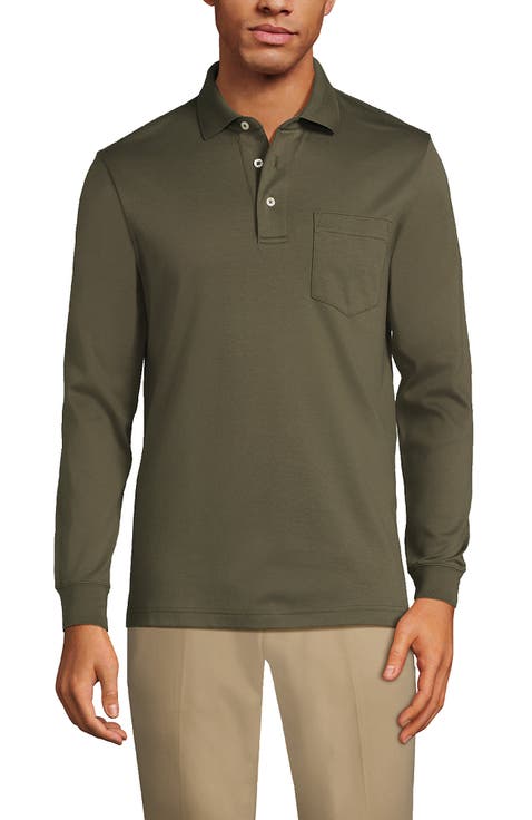 Long Sleeve Cotton Supima Polo Shirt with Pocket