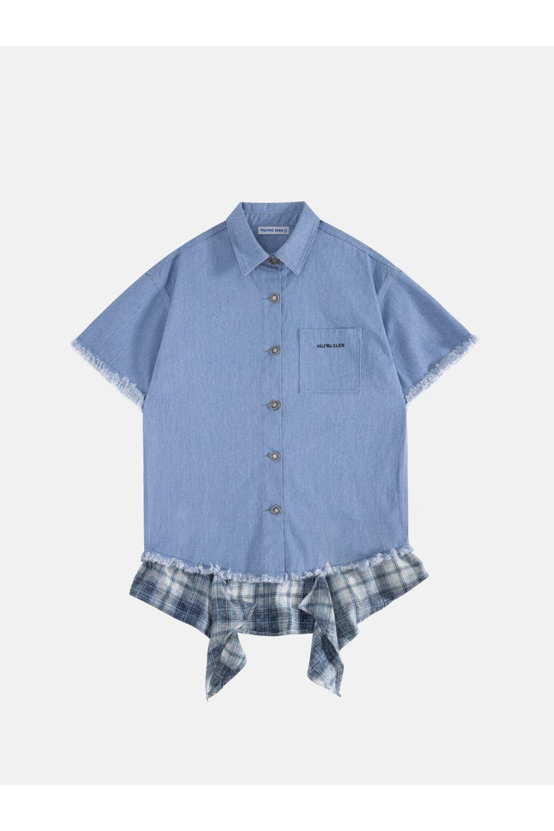 Denim Layered Short Sleeve Shirt, Alternate, color, Blue