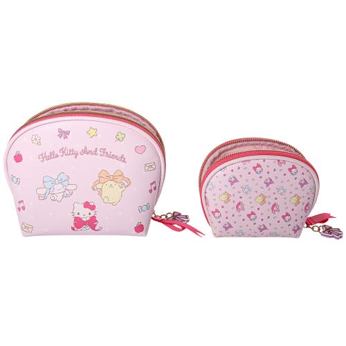 Hello Kitty Large And Small Dome Cosmetic Travel Bag Set In Brown