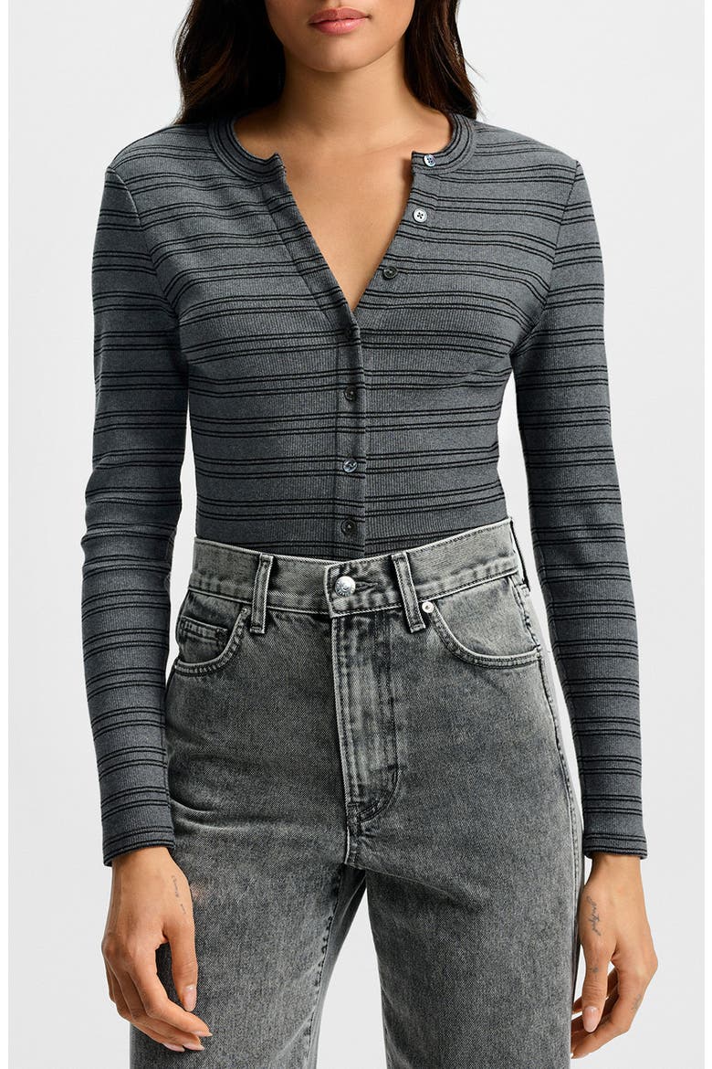 Dilia Metallic Stripe Stretch Cotton Blend Top, Main, color, HEATHER GREY BLACK LUREX