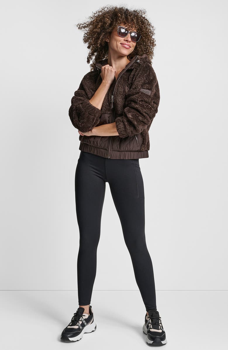 DKNY Faux Shearling & Diamond Quilted Hooded Jacket, Alternate, color, Espresso