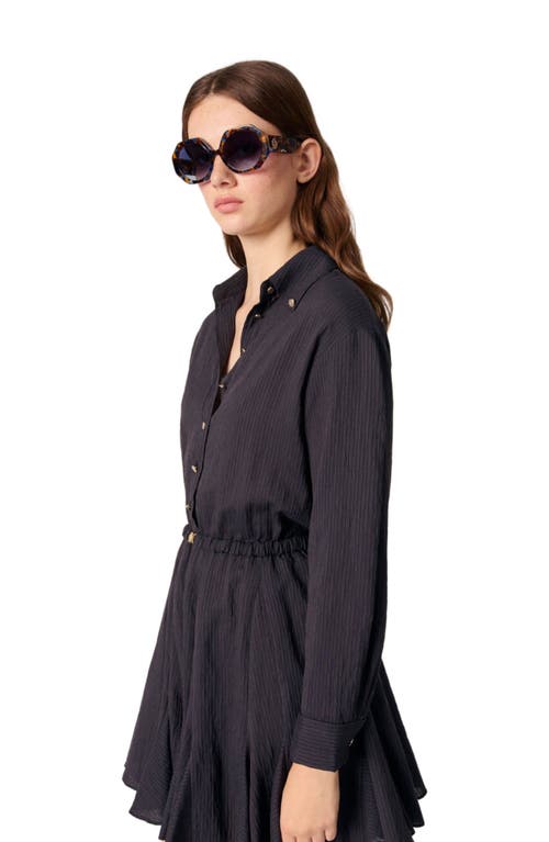 Maje Rafida Belted Mini Shirtdress In Navy