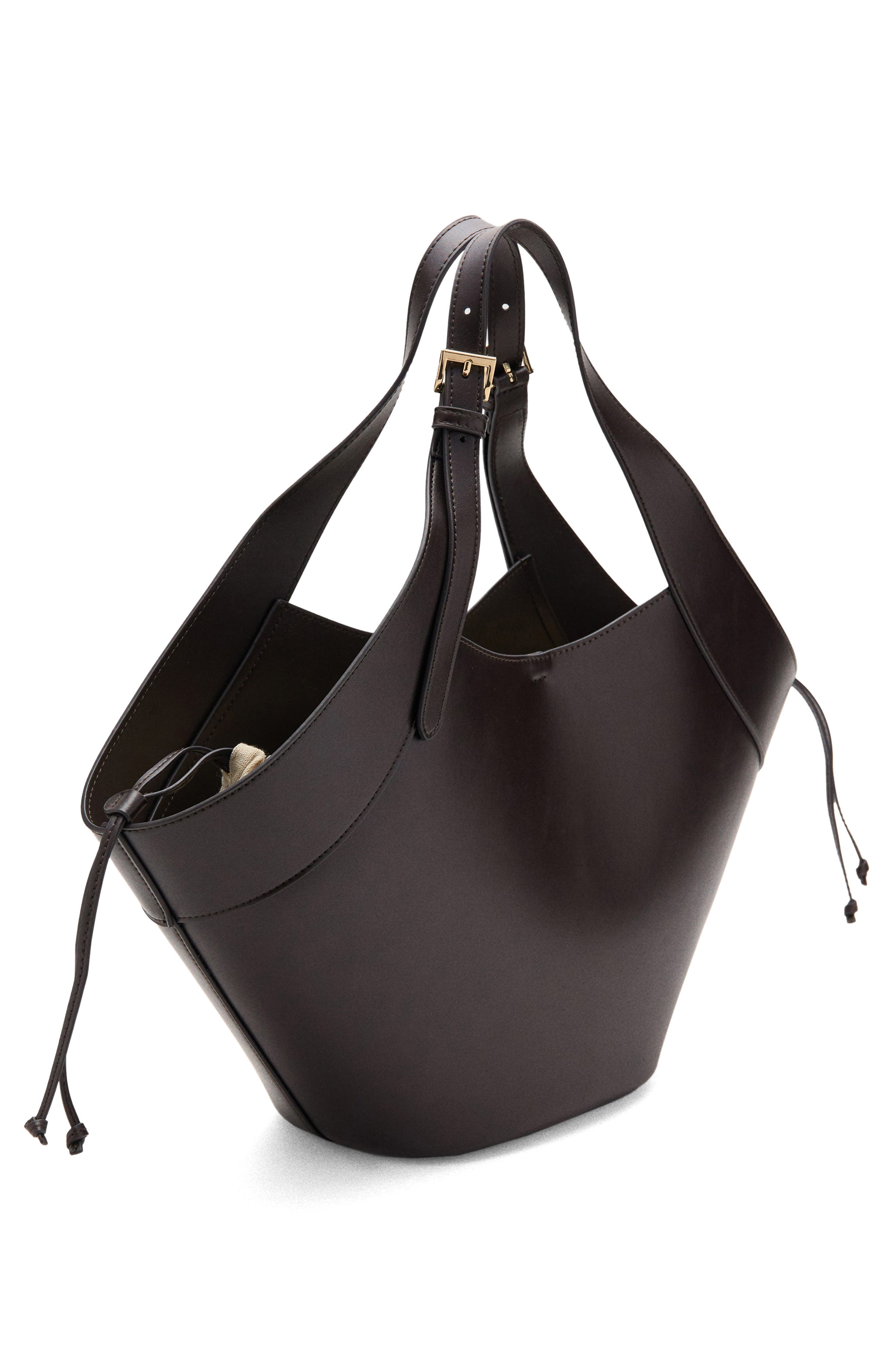 MANGO Large Faux Leather Bucket Bag, Alternate, color, Chocolate