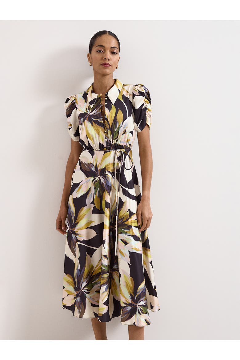 Bella Puff Sleeve Printed Shirt Dress, Alternate, color, Black Mu