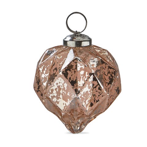 Vint Diamond Geo Pink Glass Christmas Tree Ornament
