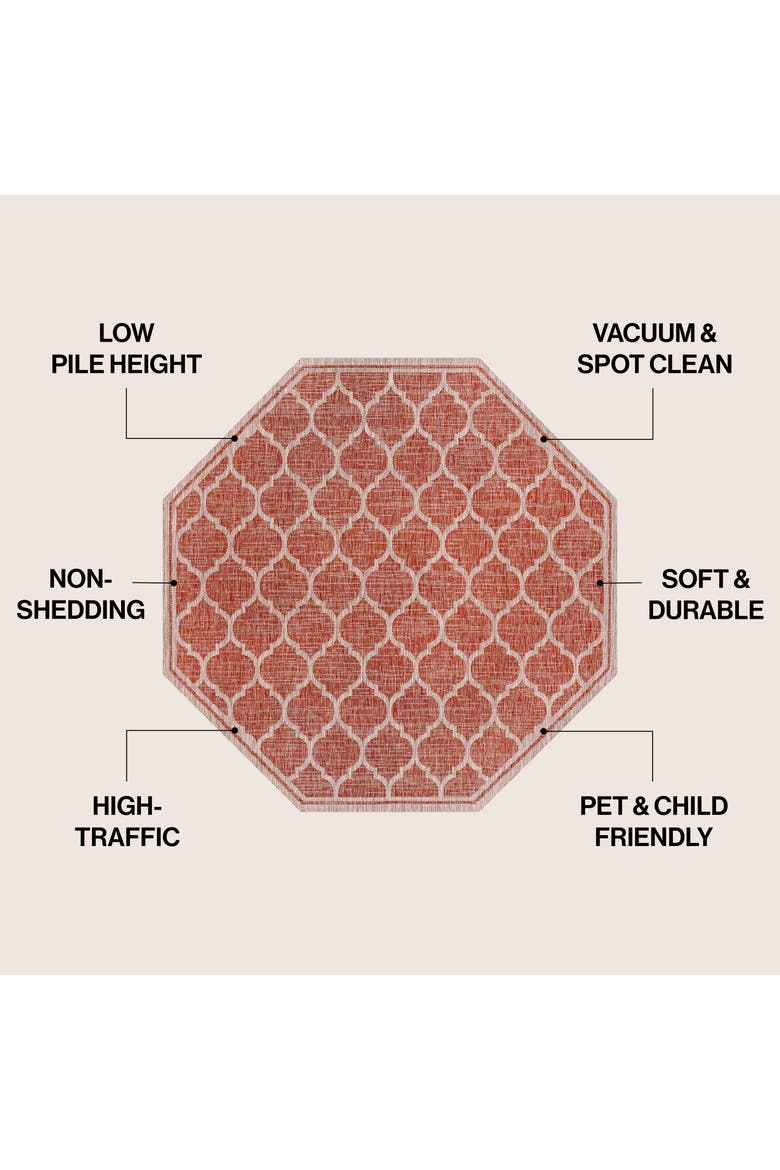 Trebol Moroccan Trellis Textured Weave Octagon Indoor/Outdoor Area Rug, Alternate, color, Red/Beige