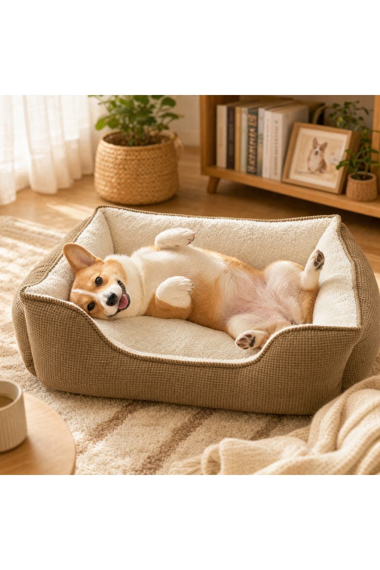Essential Niblet Velvet Square Cuddler Pet Bed, Alternate, color, Brown