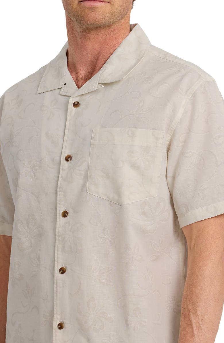 Quiksilver Lo-Biscus DNA Cotton & Linen Camp Shirt, Alternate, color, Snow White