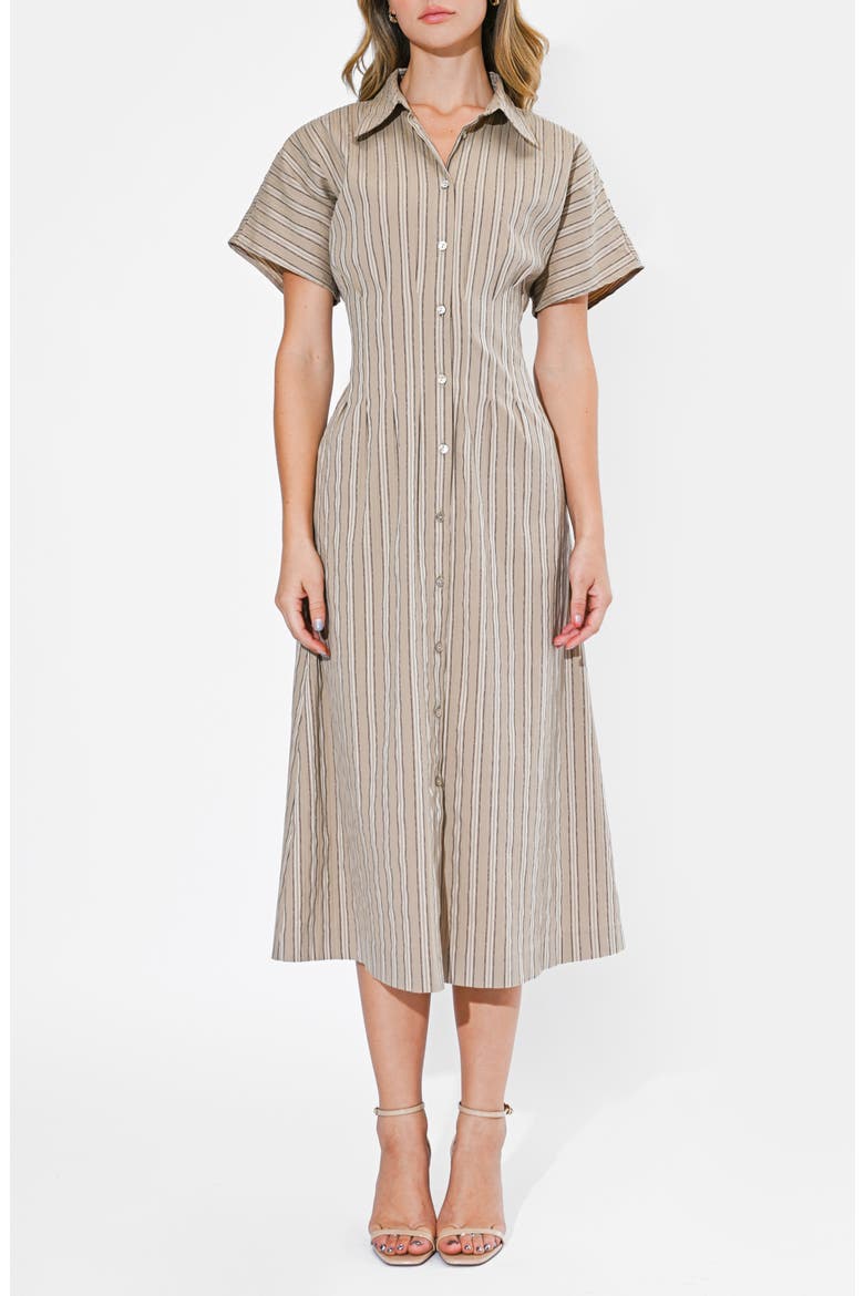 Audrey Stripe Cotton Blend Shirtdress, Main, color, MOCHA