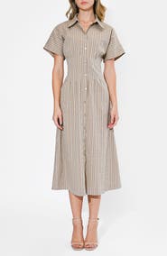 Adelyn Rae Audrey Stripe Cotton Blend Shirtdress