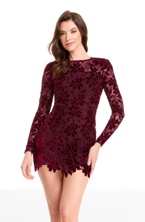 Dress The Population Stassi Long Sleeve Velvet Floral Lace Cocktail Minidress In Brown