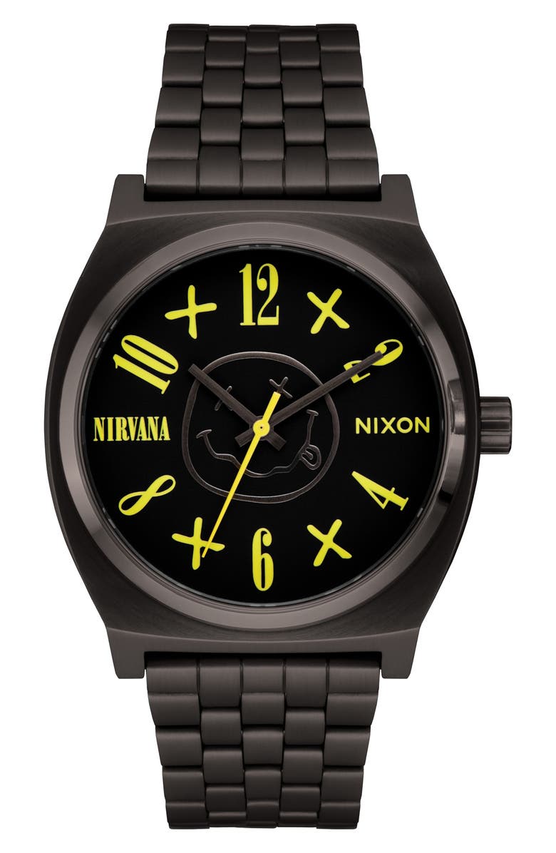 Nixon Nirvana Time Teller Bracelet Watch, 37mm, Main, color, Silver Nirvana Smiley Face