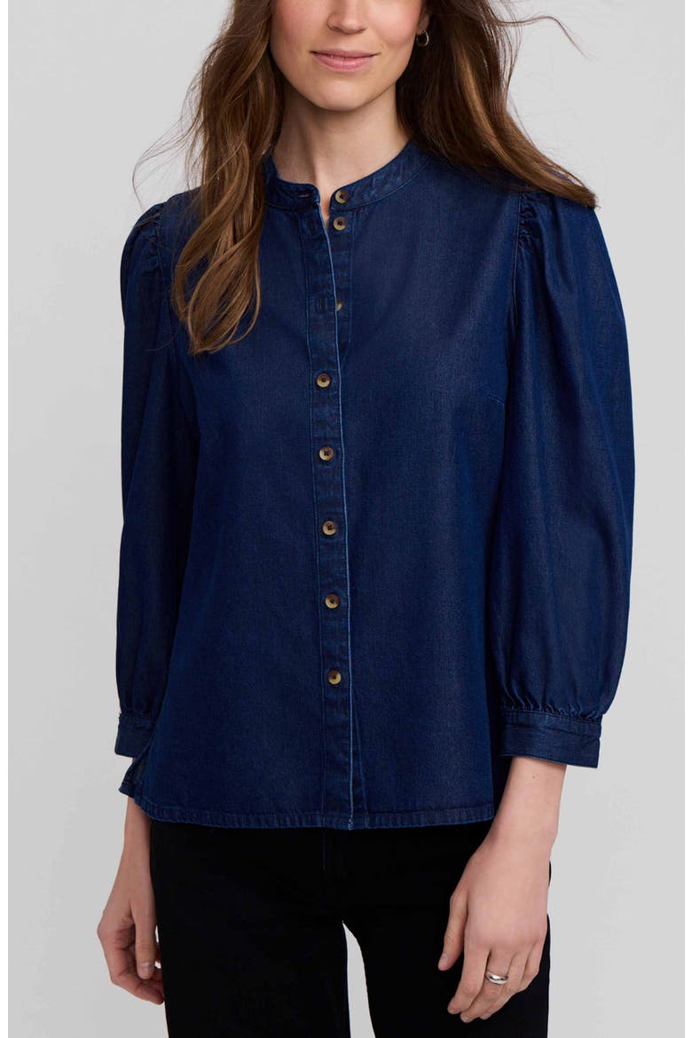 Helsa Puff Sleeve Denim Shirt, Main, color, DARK WASH BLUE
