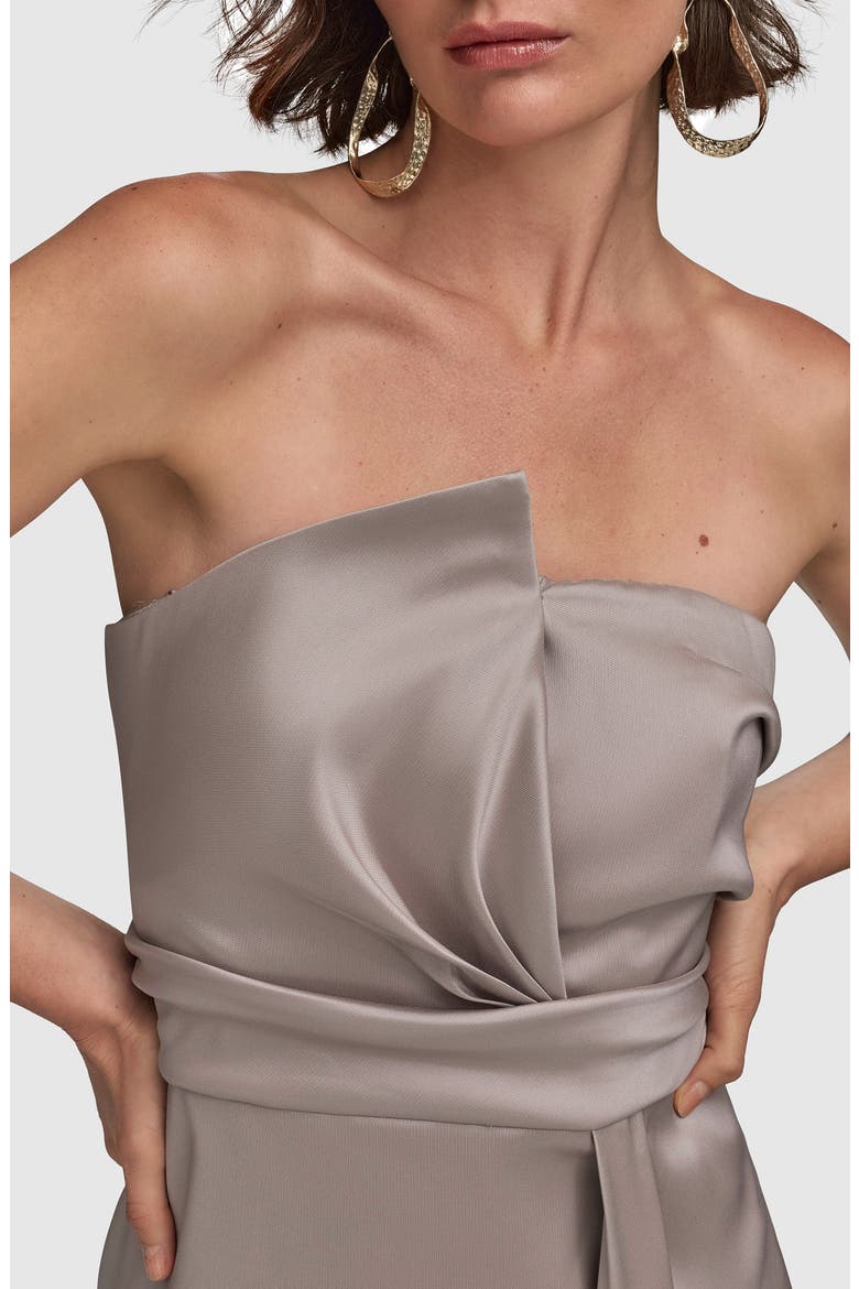 Asymmetric Strapless Satin Gown, Alternate, color, COBBLESTONE