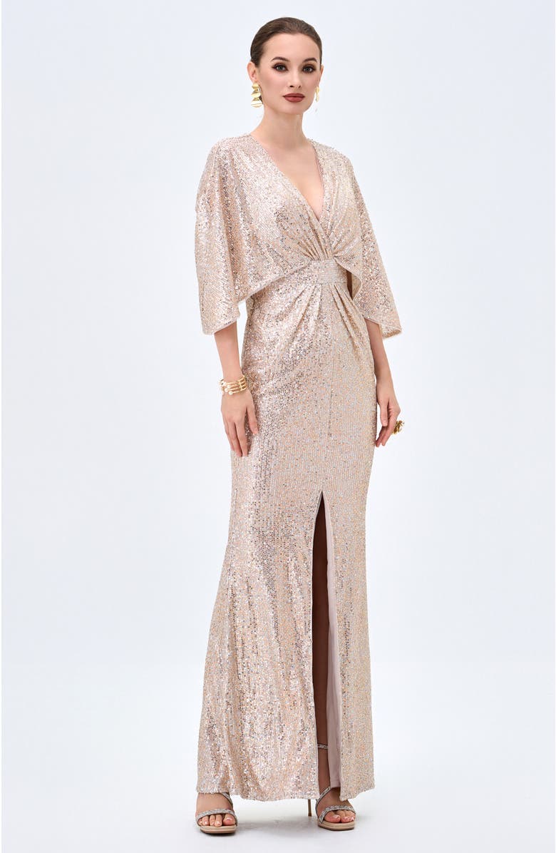 Bariano Oprah Cape Gown, Alternate, color, Nude/Copper