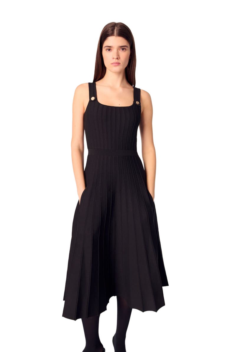 maje Pleated knit midi dress, Alternate, color,