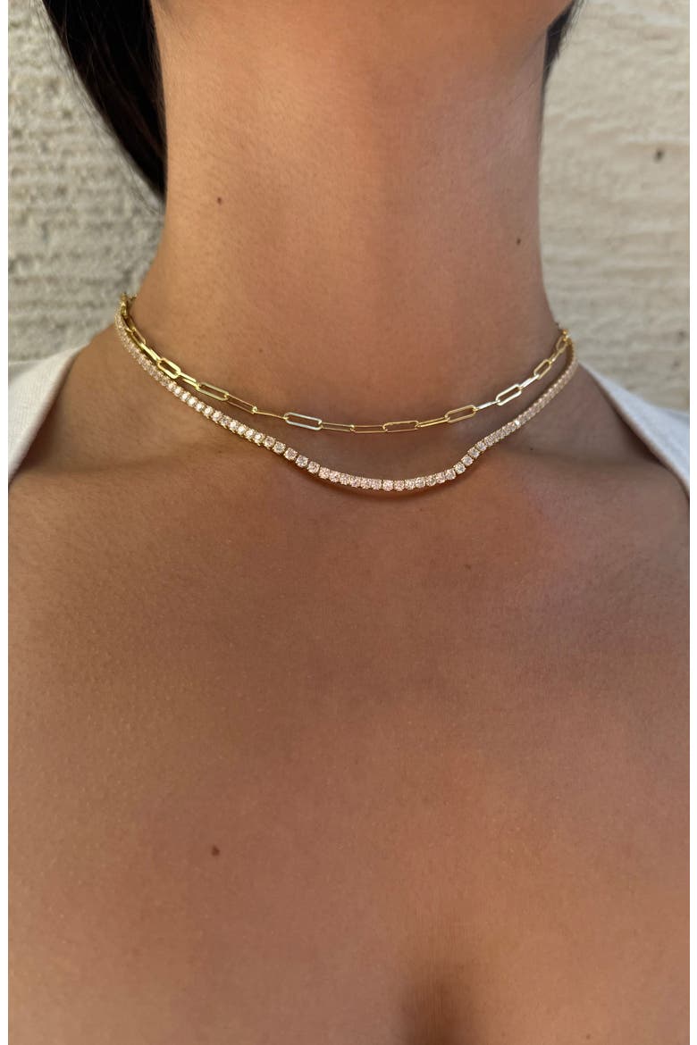Layered Paper Clip Chain & Crystal Tennis Necklace, Alternate, color, GOLD