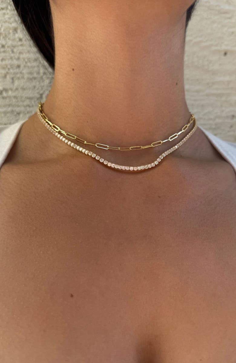 Adornia Layered Paper Clip Chain & Crystal Tennis Necklace, Alternate, color, Gold