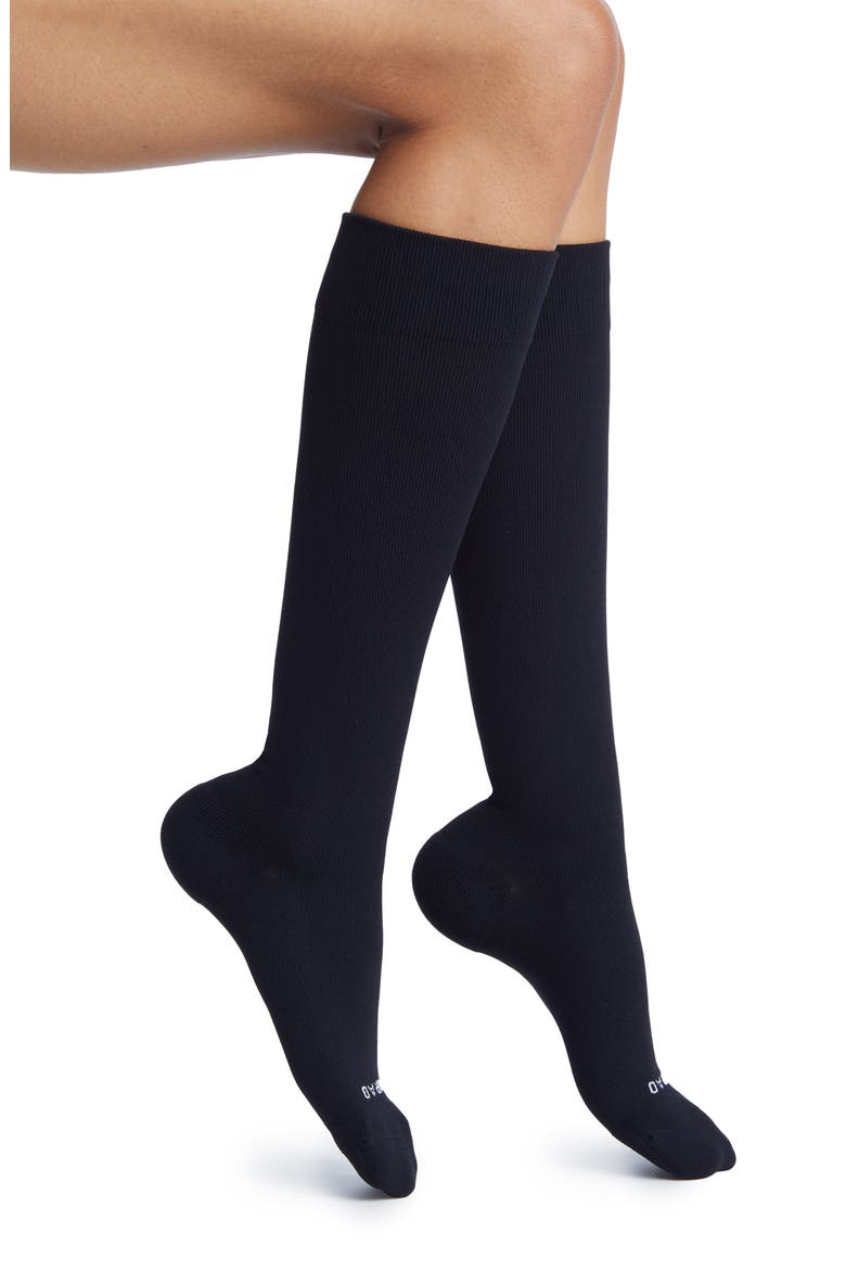 Solid Compression Knee Highs, Main, color, BLACK