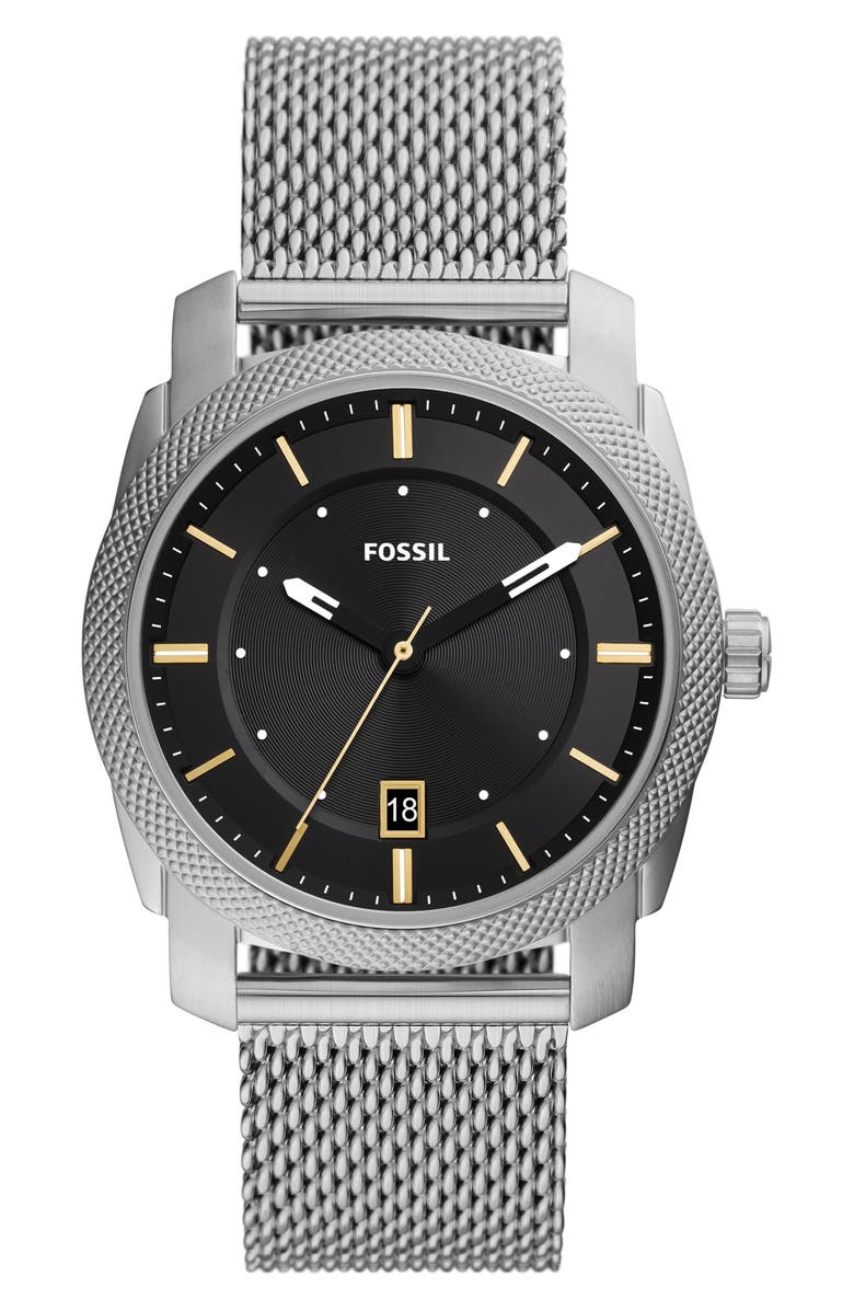 Fossil Machine Mesh Strap Watch, 42mm, Main, color,