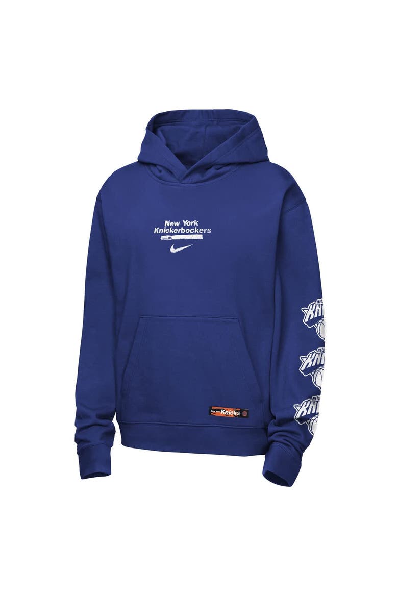 Youth Nike Blue New York Knicks Courtside Club Premiere Hoodie, Alternate, color, Blue