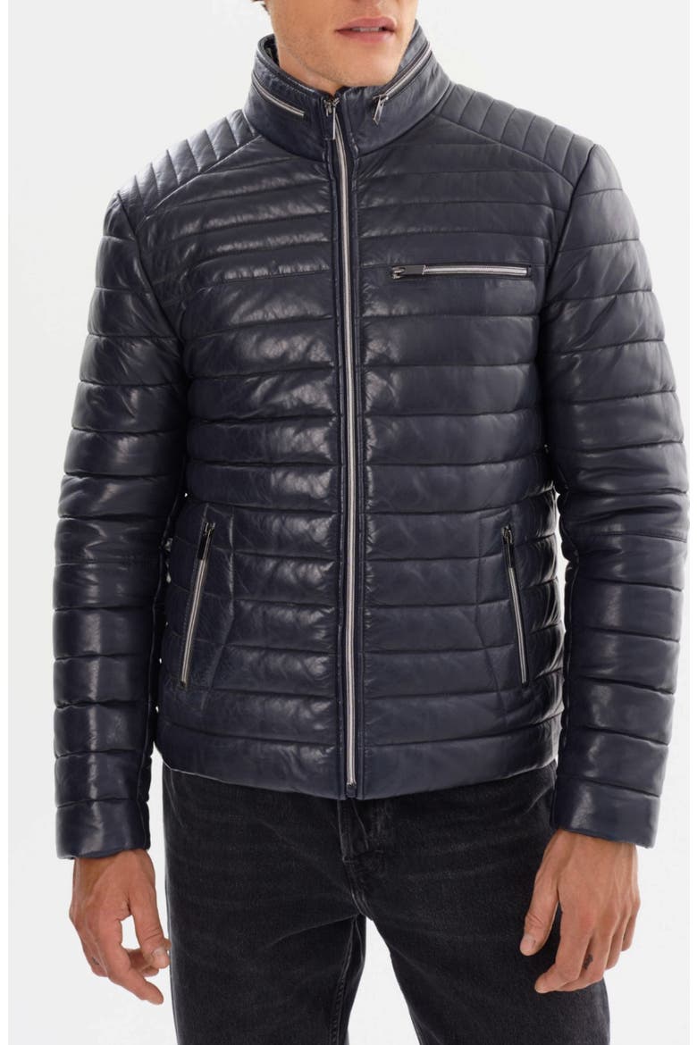 Flavio Leather Puffer Jacket, Alternate, color, NAVY