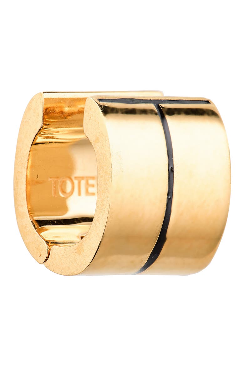 Signature Stripe Huggie Hoop Earrings, Alternate, color, BLACK/ GOLD