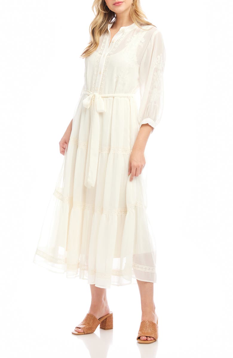Karen Kane Tiered Embroidered Shirtdress, Alternate, color, Off White