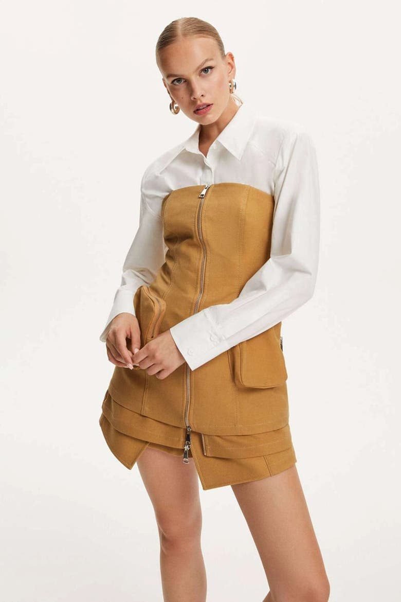Strapless Crop Top with Cargo Pocket, Alternate, color, Camel