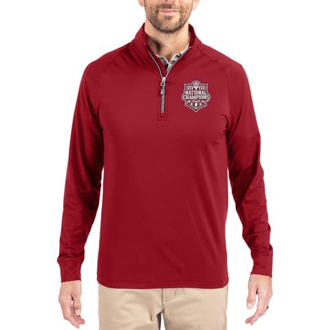Men's Cutter & Buck Crimson Indiana Hoosiers College Football Playoff 2025 National Champions Adapt Eco Knit Stretch Raglan Quarter-Zip Pullover
