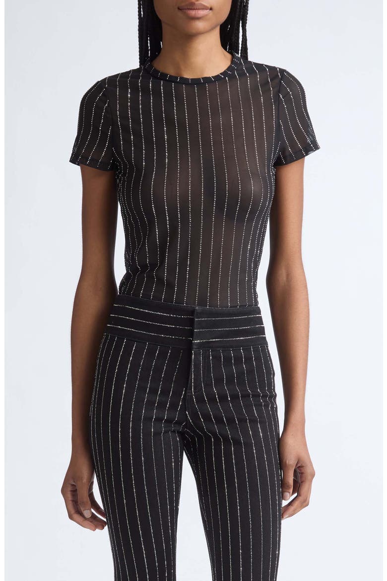 Tess Embellished Mesh T-Shirt, Main, color, BLACK/ CLEAR CRYSTAL