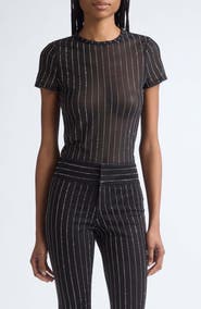 ALICE + OLIVIA Tess Embellished Mesh T-Shirt