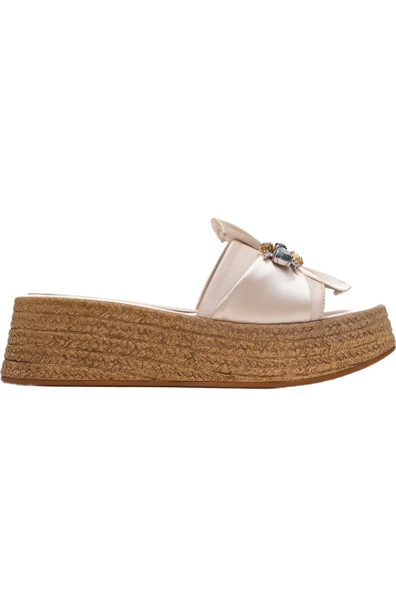 Prologue Shoes Shara Braided Bow & Bee Buckle Platform Sandal, Alternate, color, Beige Satin Faux Leather